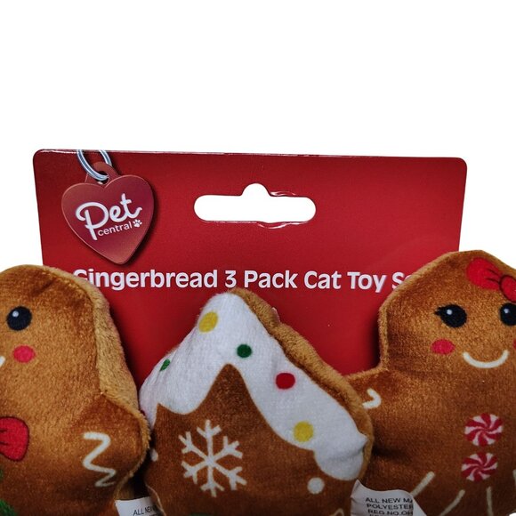 Pet Central Gingerbread 3 Pack Plush Interactive Crinkle Cat Toy Set - Picture 2 of 3